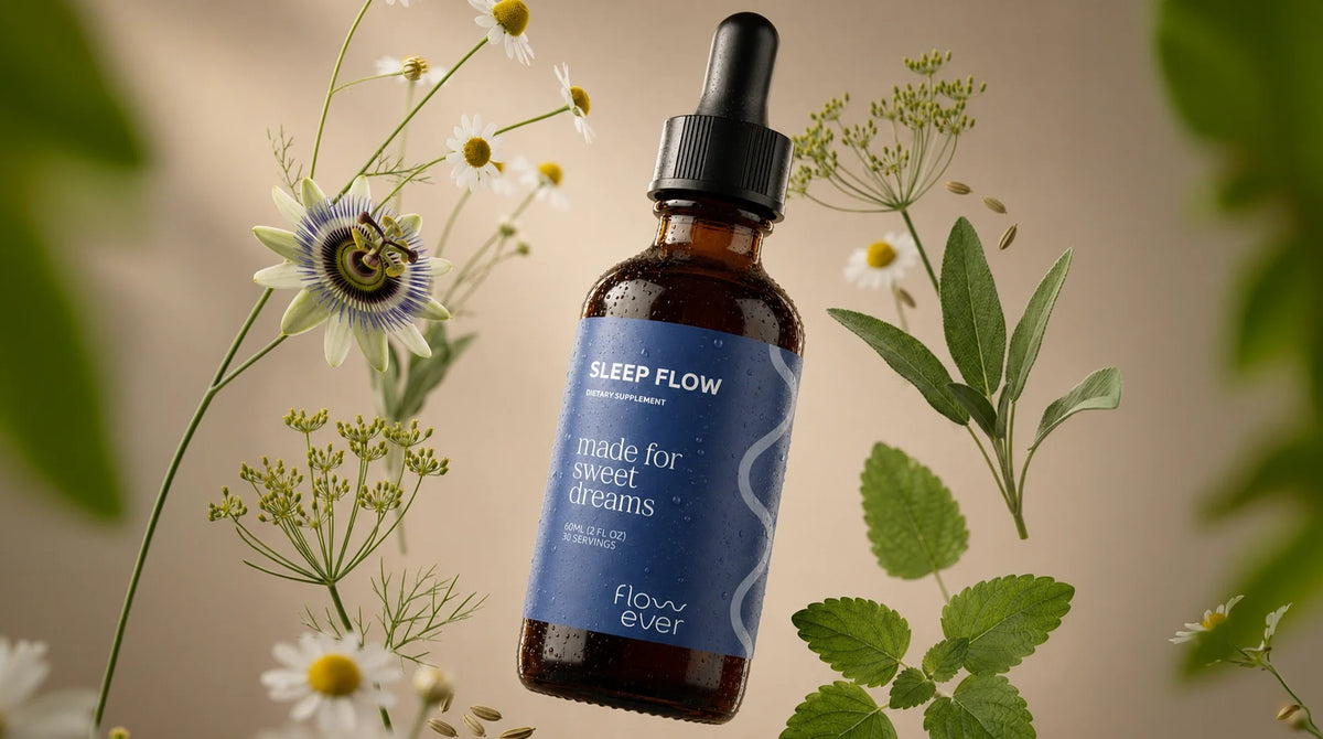 Flowever Sleep Flow natural sleep supplement with fresh green herbs